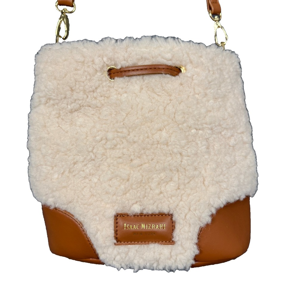 Isaac Mizrahi NY Faux Shearling and Faux Leather Teddy Fleece Bucket Crossbody